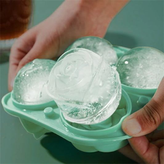 3D Large Ice Cube Trays 2.5 Inch Rose Ice Molds 4 Giant Cute Flower Shape Ice Silicone Mould for Cocktails Juice Whiskey Freezer